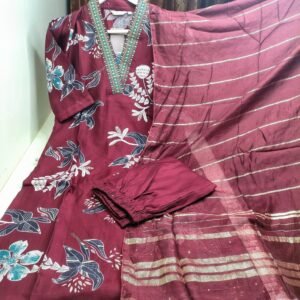 Vetican Silk 3-Piece Kurti Set with Zari Weaving Dupatta