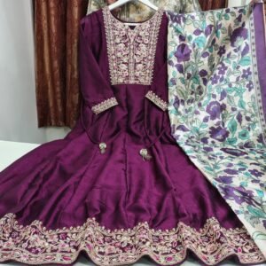 Vichitra Silk Anarkali Top with Kalamkari Dupatta 2-Piece Set