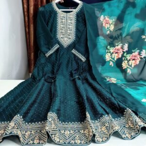 Vichitra Silk Anarkali Top with Chiffon Dupatta 2-Piece Set
