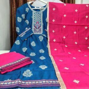 party wear 3pc set – royal blue & pink