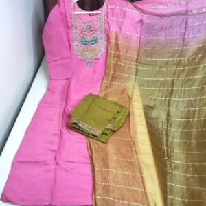 vichitra silk 3 piece kurti set