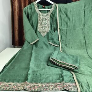 vichitra silk 3 piece kurti set