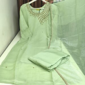 vichitra silk 3 piece kurti set