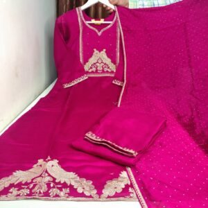 vichitra silk 3 piece kurti set