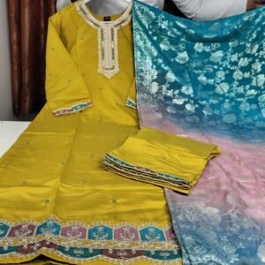 vichitra silk 3 piece kurti set
