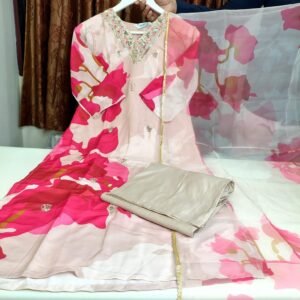 vichitra silk 3 piece kurti set
