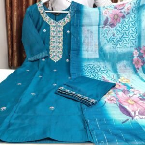 vichitra silk 3 piece kurti set