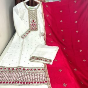 vichitra silk 3 piece kurti set