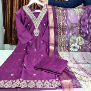 vichitra silk 3 piece kurti set