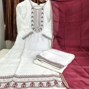 vichitra silk 3 piece kurti set